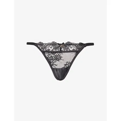 Lounge Womens Black Arabella Intimates Mid-rise Lace Thong