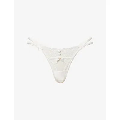 Lounge Womens White Bridal Elizabeth Lace Thong Xs