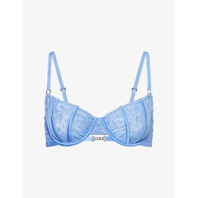 Lounge Womens Cornflower Blue Flirt Balconette Lace Bra