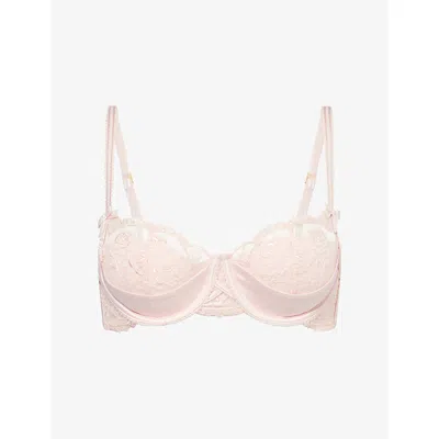 Lounge Womens  Underwear Tease Balcony Satin Lace Bra In Pink