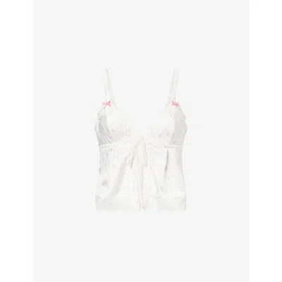 Lounge Womens Pink Ditsy Floral Floral-print Lace-trim Satin Pyjama Top In White