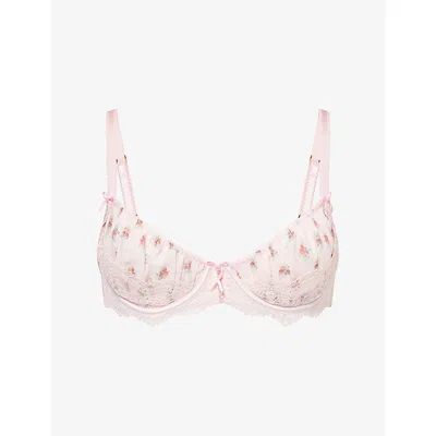 Lounge Womens Pink Floral Orelia Balcony Lace Bra