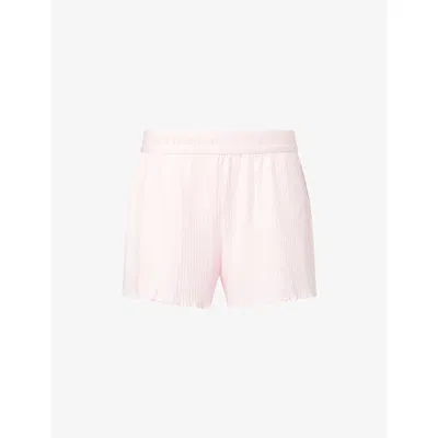 Lounge Womens Pink Soft Wide-leg Waffle-knit Pyjama Shorts