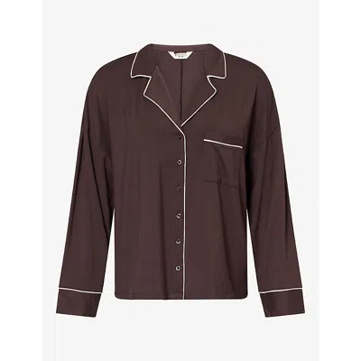 Lounge Womens Pipping-trim Modal-blend Pyjama Shirt Chocolate Xs In Burgundy