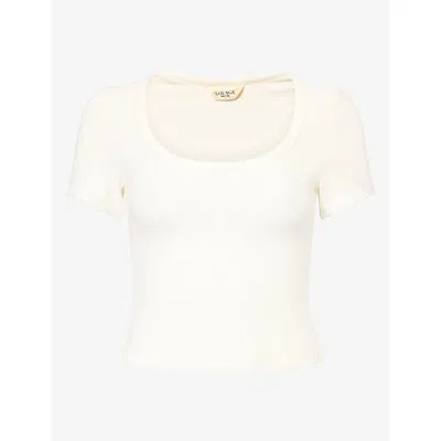 Lounge Womens Ribbed Short-sleeve Jersey Pyjama Top Cream Xs In Animal Print