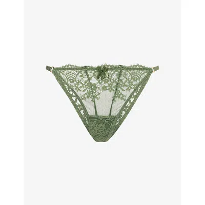 Lounge Womens Tempt Floral Lace Thong Olive In Green