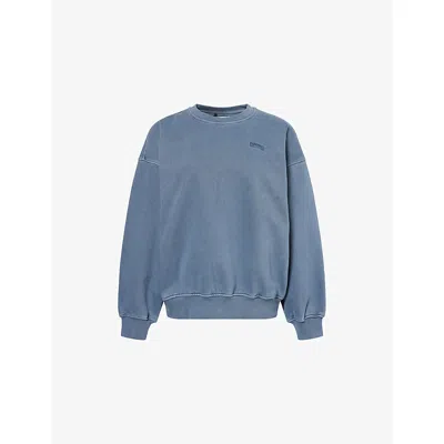 Lounge Womens  Underwear Oversized Logo-label Cotton-jersey Sweatshirt In Blue