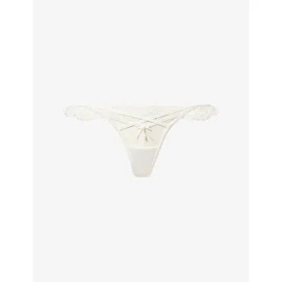 Lounge Womens White Bridal Penelope Lace Thong Xs
