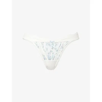 Lounge Womens White Floral Delilah G-string Chiffon-lace Thong