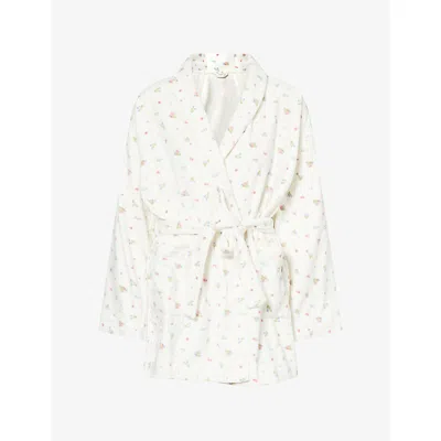 Lounge Womens Floral-print Towelling Robe White Print Xs In Multi
