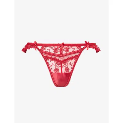 Lounge Womens Wine Valentina Ruffled Lace Thong In Red