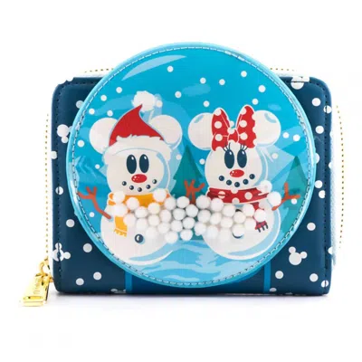 Loungefly Disney Mickey Minnie Snow Globe Zip Around Wallet In Blue