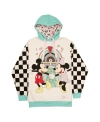LOUNGEFLY MEN'S AND WOMEN'S LOUNGEFLY WHITE DISTRESSED MICKEY & MINNIE DATE NIGHT DINER JUKEBOX PULLOVER HOODI