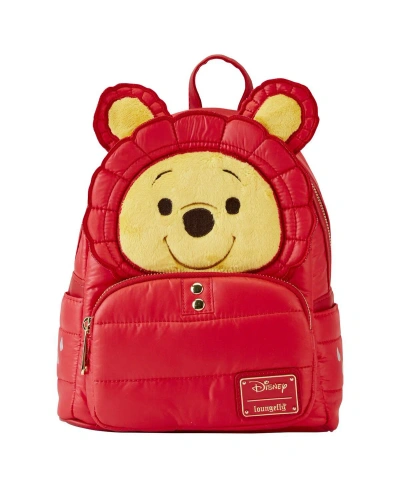 Loungefly Men's And Women's  Winnie The Pooh Rainy Day Puffer Jacket Cosplay Mini Backpack In Red