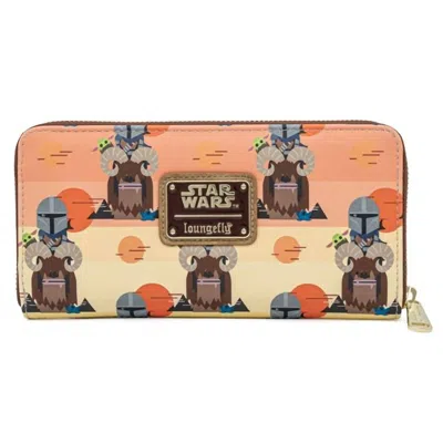 Loungefly Star Wars Mandalorian Bantha Ride Aop Zip Around Wallet In Coral Multi