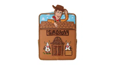 Pre-owned Loungefly Toy Story 30th Anniversary Woody Saloon Mini Backpack In Brown