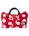 LOUNGEFLY WOMEN'S LOUNGEFLY MICKEY & FRIENDS DISTRESSED MINNIE MOUSE ROCKS THE DOTS FIGURAL BOW CROSSBODY BAG