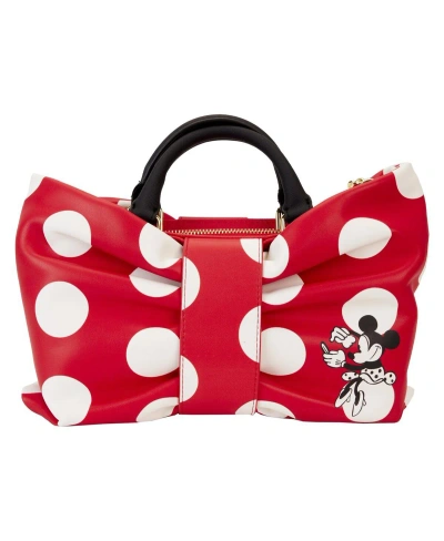 Loungefly Women's  Mickey & Friends Distressed Minnie Mouse Rocks The Dots Figural Bow Crossbody Bag In Scarlet