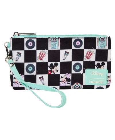 Loungefly Women's  Mickey & Minnie Date Night Diner Allover Print Wristlet In Blue