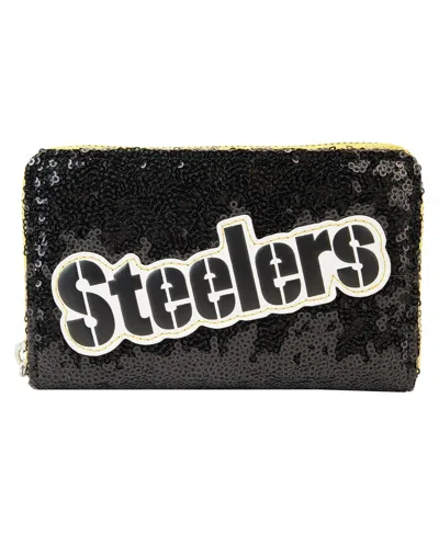 Loungefly Women's  Pittsburgh Steelers Sequin Zip-around Wallet In Black