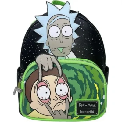 Pre-owned Loungefly X Rick & Morty Backpack Rare Streetwear Style Hiphop Cartoon Trending In Green