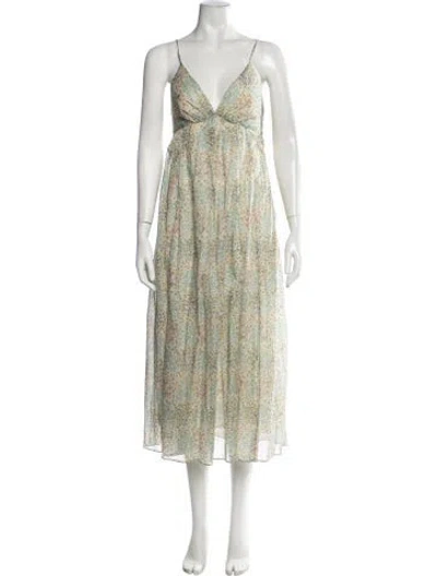 Pre-owned Loup Charmant Floral Print Midi Length Dress In Green