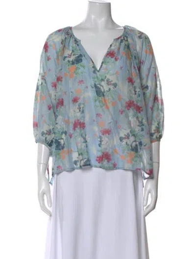 Pre-owned Loup Charmant Floral Print V-neck Blouse In Blue