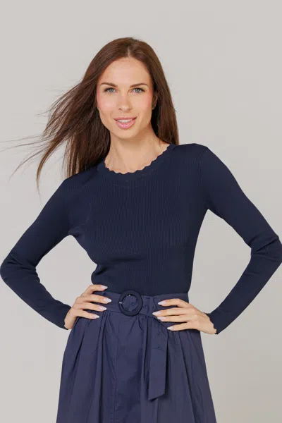 Loup Clothing Women's Blue Navy Scalloped Knit Top