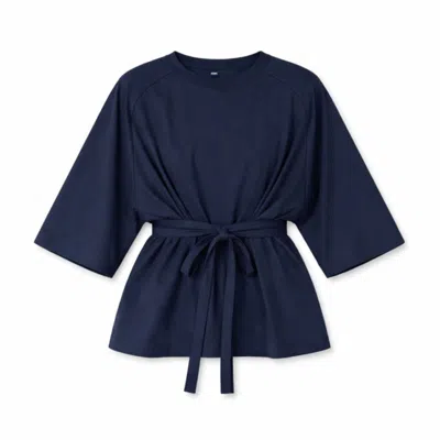 Loup Clothing Women's Blue Wrap Tie Tee Navy