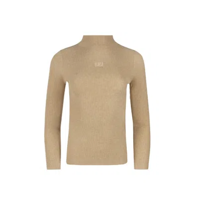 Loup Clothing Women's Brown Emblem Tan Turtleneck