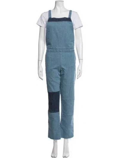Pre-owned Loup Colorblock Pattern Square Neckline Overalls In Blue