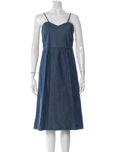 Pre-owned Loup V-neck Midi Length Dress In Blue