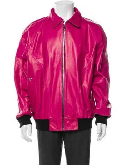 Pre-owned Lourdes Leather Bomber Jacket In Pink