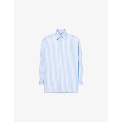 Louvois Biarritz Mens Striped Long-sleeves Cotton-poplin Shirt Blue Stripe