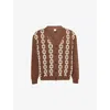 Louvois Biarritz Mens Chain-intarsia V-neck Cotton-knit Cardigan Brown Cotton Xl In Brown Cotton