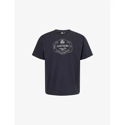 Louvois Biarritz Mens Champagne Crest Crewneck Cotton-jersey T-shirt Navy Cotton