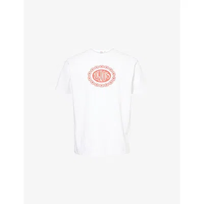 Louvois Biarritz Mens  Chain Crest Crewneck Cotton-jersey T-shirt In White/ Red Cotton