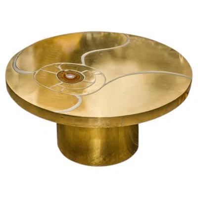 Pre-owned Lova Creation Midcentury Signed  Gold Tone Brass And Agate Inlay Cocktail Table In Brown