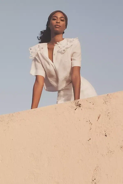 Lovaan Mary Short-sleeve Collared Button-front Blouse In White