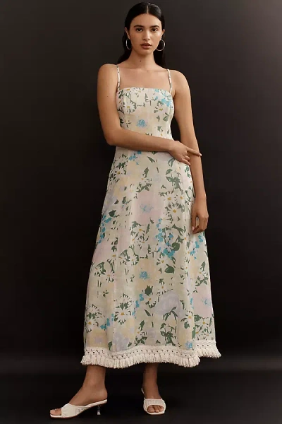Lovaan Phillippa Linen Midi Dress In Green