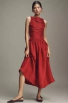 Lovaan Pleated Midi Dress In Red