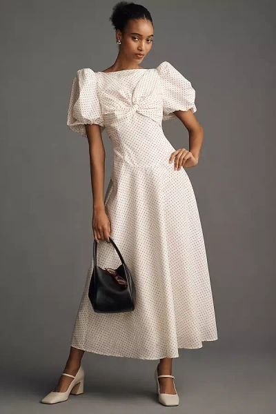 Lovaan Tallulah Puff-sleeve A-line Cotton-silk Midi Dress