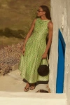 Lovaan Val Sleeveless Ruched Linen-silk Dress In Green