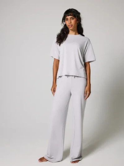 Lovall Soft Touch Wide Leg Petite Lounge Set In Gray