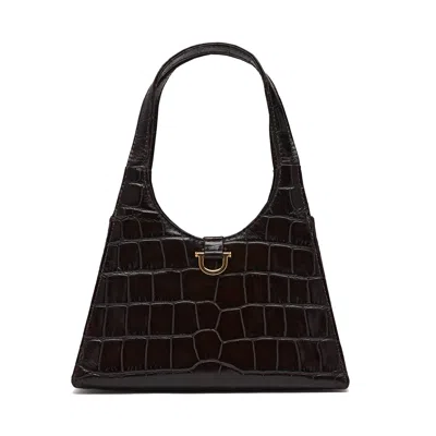 Lovard Brown Croco Leather Lady Tote In Black