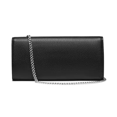 Lovard Women's Black / Silver Black Leather Clutch With Silver Hardware