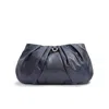 Lovard Women's Blue Large Leather Croissant- Midnight Navy With Gold In Silver