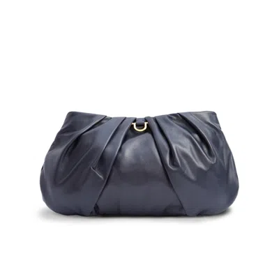 Lovard Women's Blue Large Leather Croissant- Midnight Navy With Gold In Silver