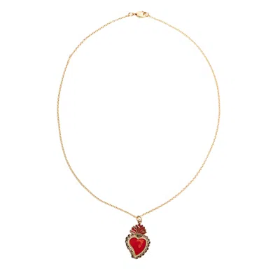 Lovard Women's Red Enamel Heart Pendant Necklace