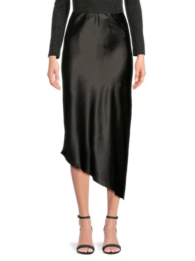 Love Ady Women's Asymmetric Satin Midi Skirt In Black